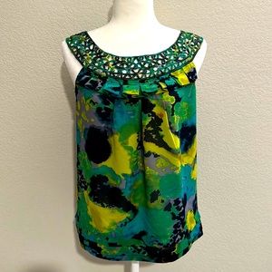 Anthropologie Odille Green Modern Light/Sheer Top Shirt Gorgeous Small 6